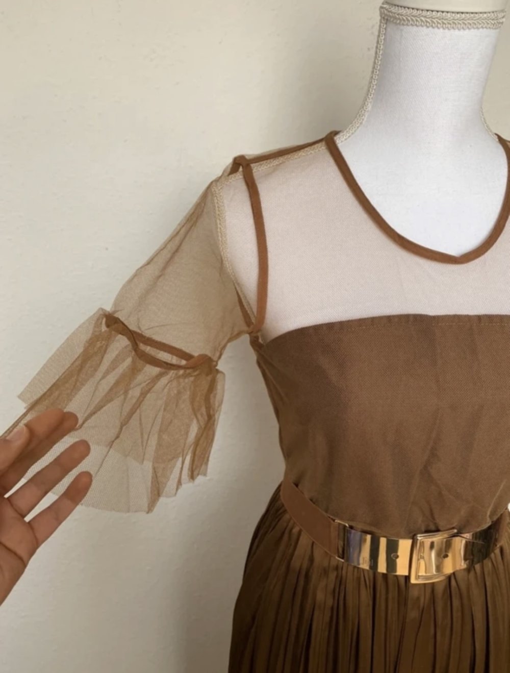 Abendkleid Hochzeit Abschlussball Ballkleid Bronze Tüll Plissee Jijil Italienische Mode