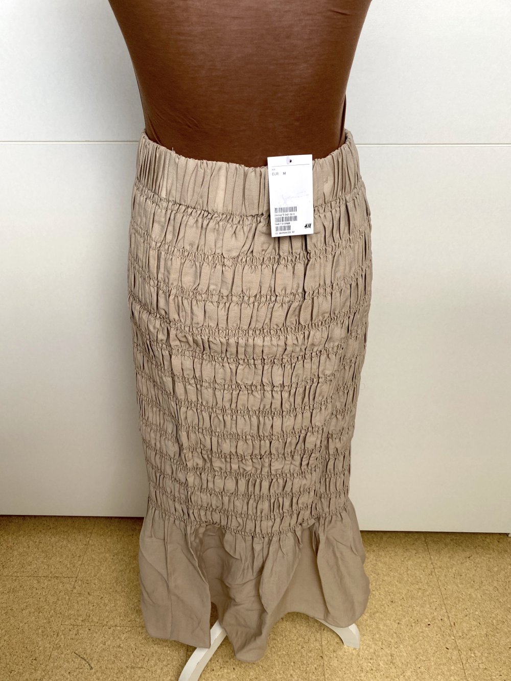 Rock Midaxi Midi Rüschen Gesmoked Beige Sand Sommer Party H&M