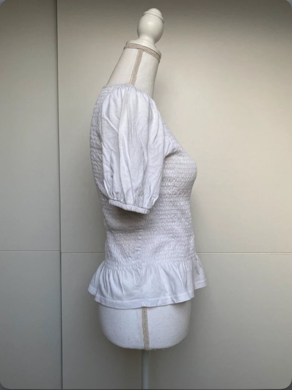 Shirt Weiß Viktorianisch Bluse Puffärmel Gesmokt Baumwolle Sommer Frühling New Look