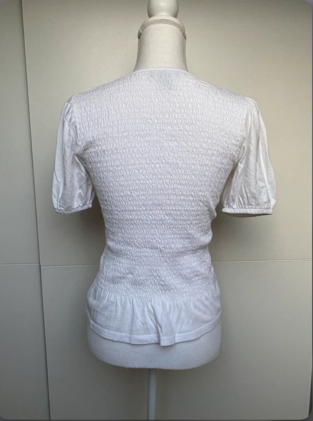 Shirt Weiß Viktorianisch Bluse Puffärmel Gesmokt Baumwolle Sommer Frühling New Look