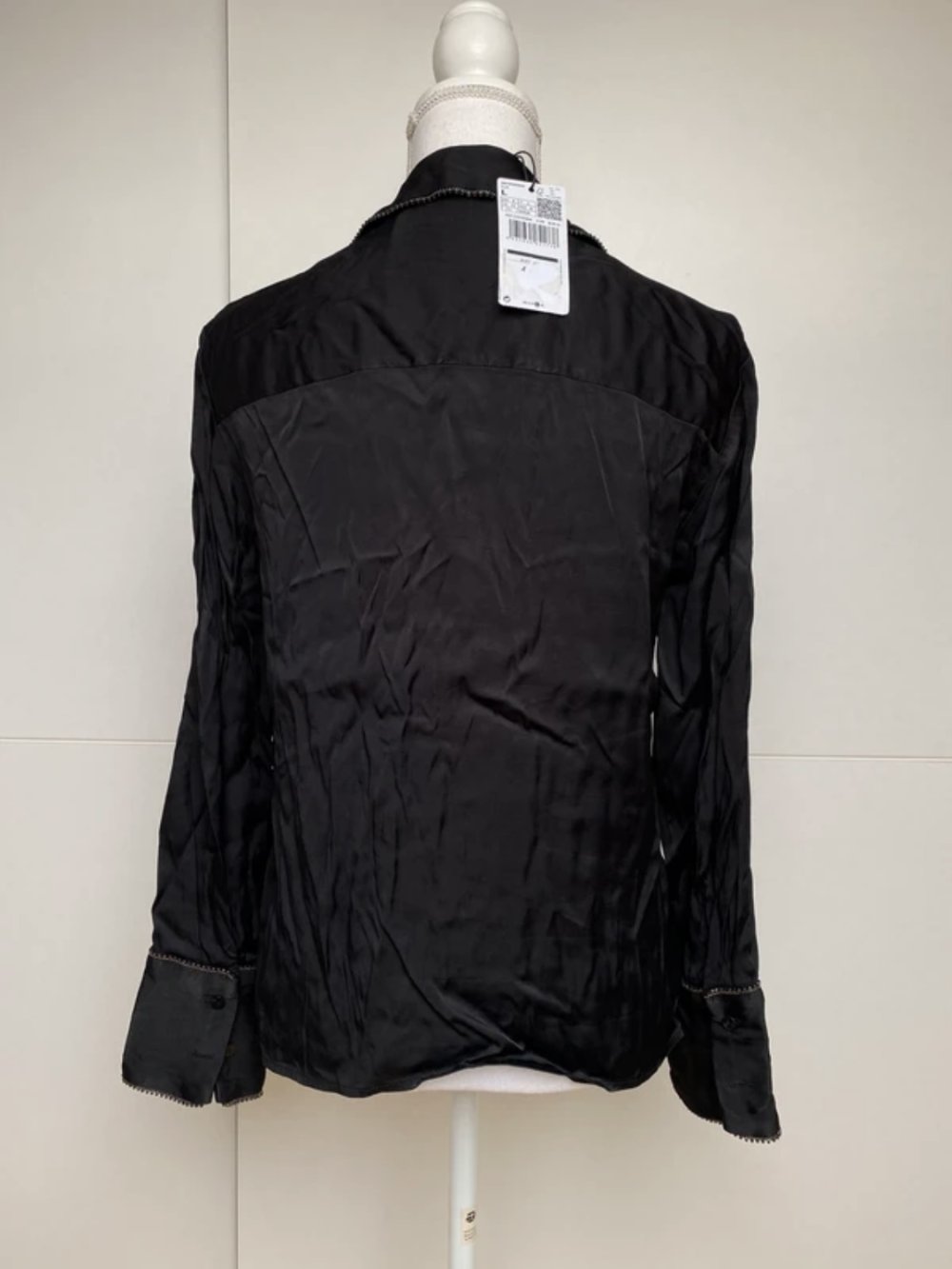 Bluse Top Hemd Satin Schwarz Party Schimmernd Strass Cowboy Carter Mango Suit