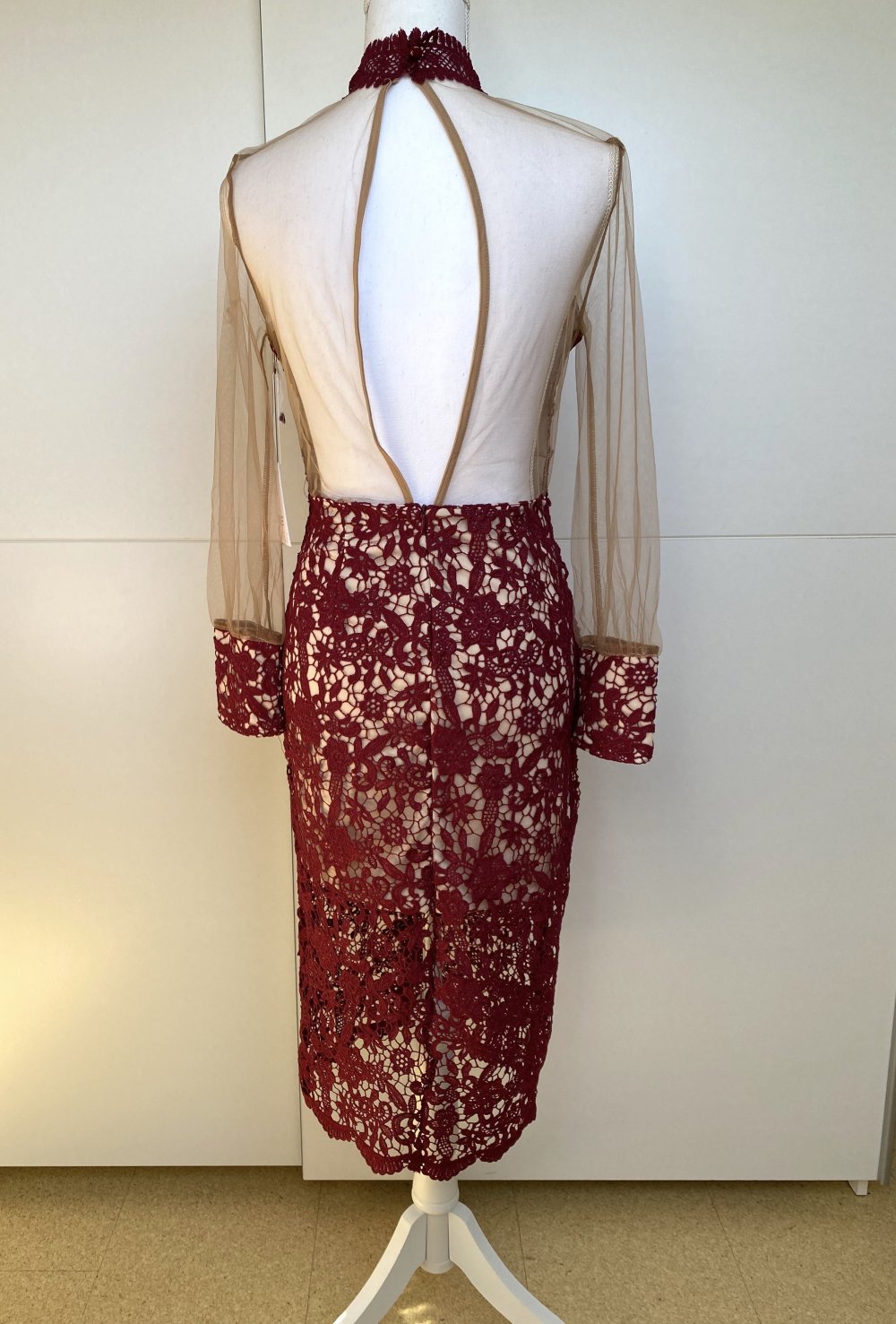 Midikleid Cocktailkleid Kleid Gehäkelt Mesh Hochzeit Sommer Spitze Weinrot Rot Bodycon Love Triangle