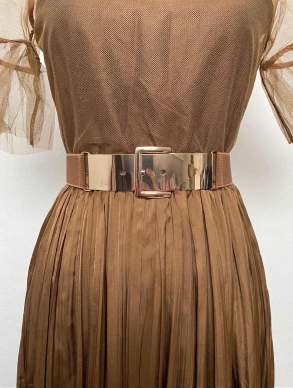 Abendkleid Hochzeit Abschlussball Ballkleid Bronze Tüll Plissee Jijil Italienische Mode