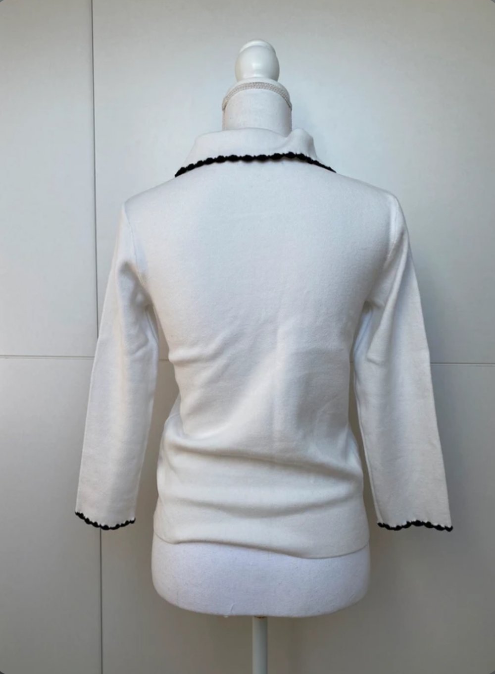 Bluse Top Strick Oberteil Weiß Bubi Kragen Büro Office Reserved