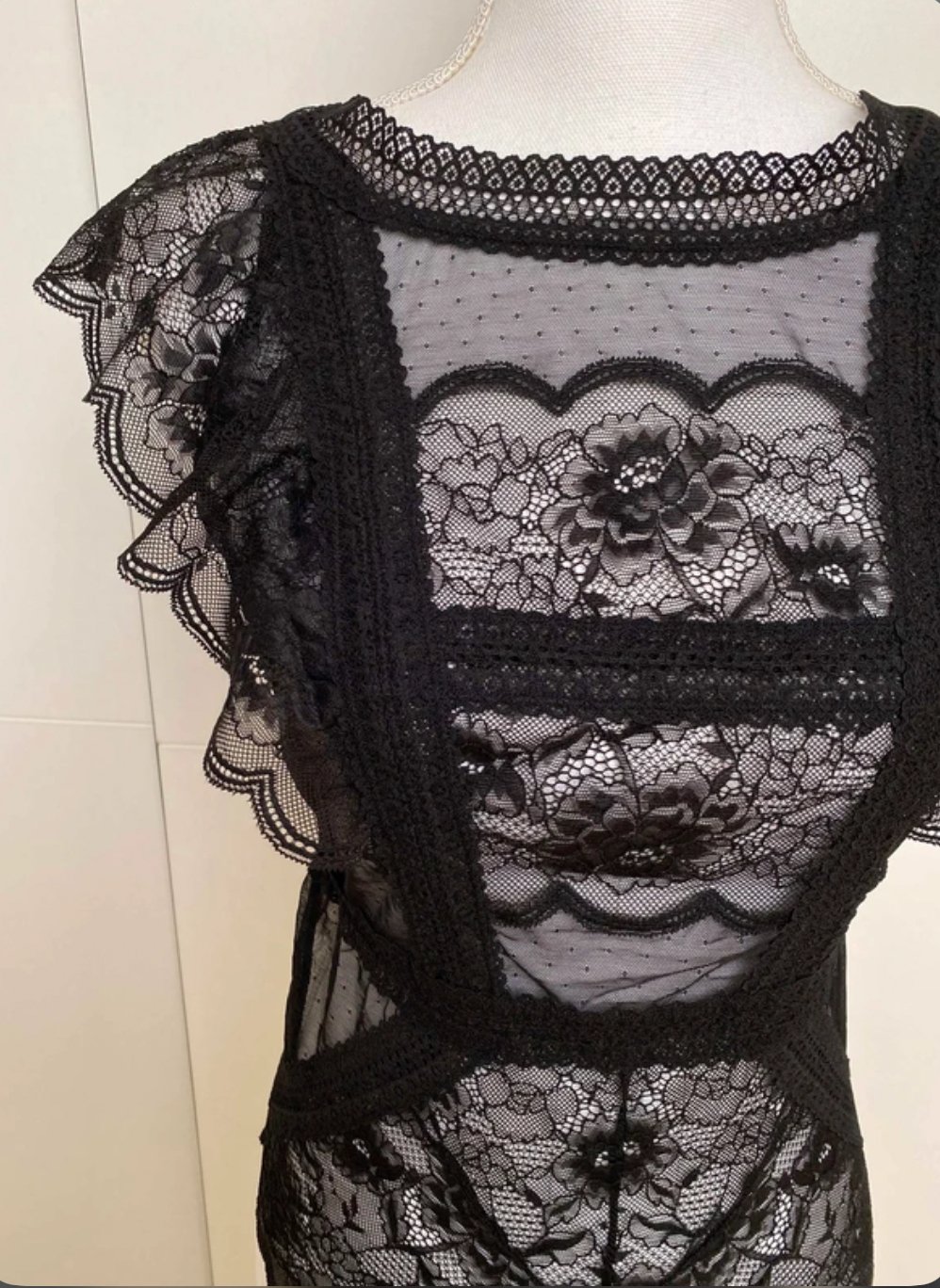 Body Lingerie Neglige Spitze Schwarz Party Blumen Muster H&M