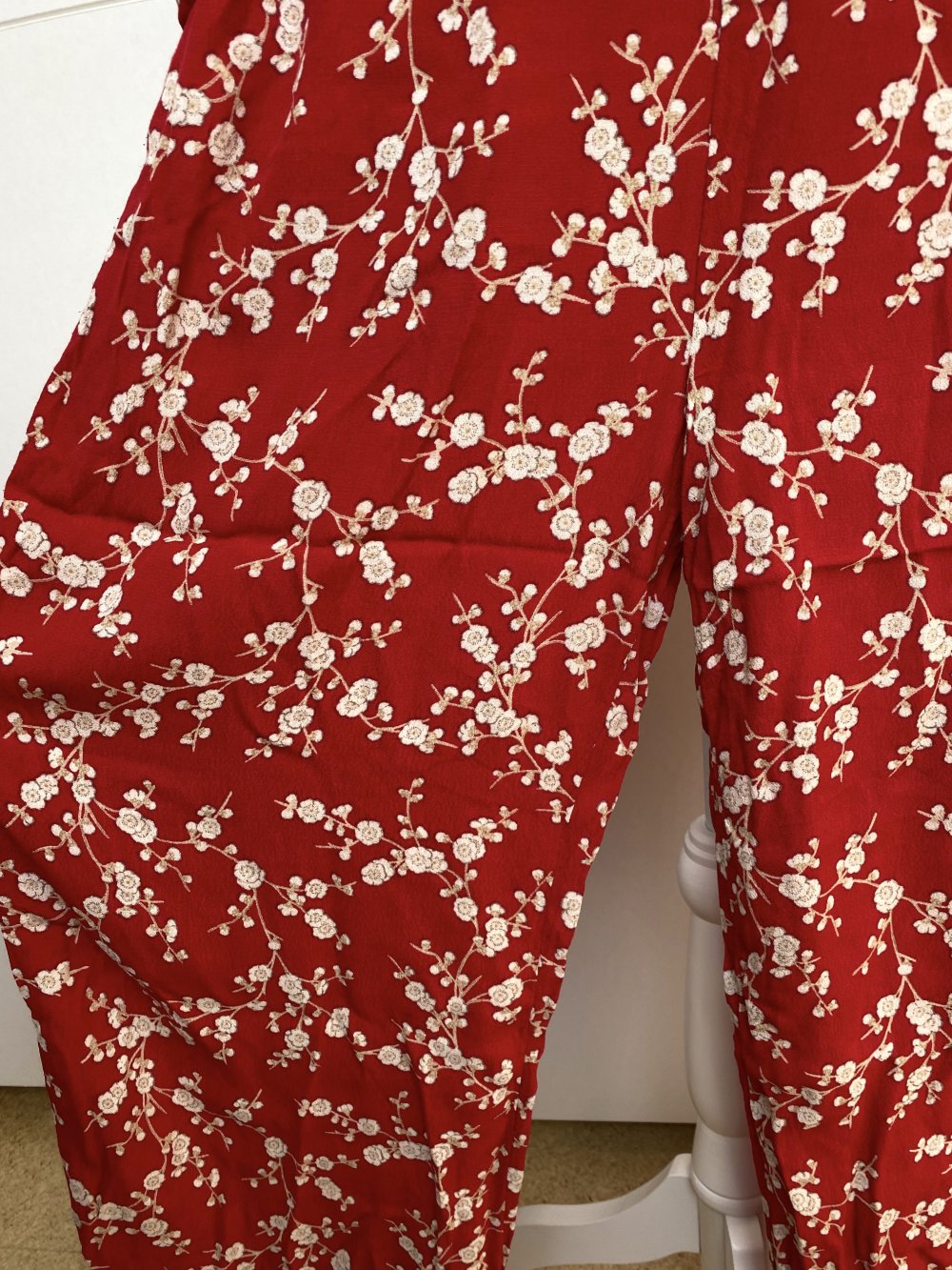 Hose Weit Palazzo Sommer Blumen Muster Blümchen Rot Schleife Designer H&M