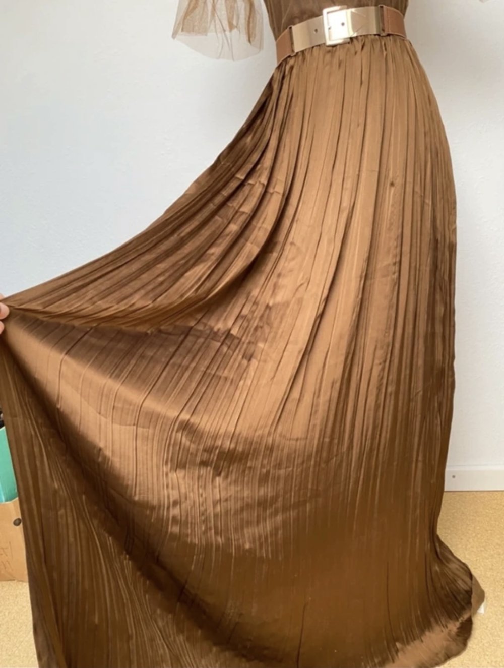 Abendkleid Hochzeit Abschlussball Ballkleid Bronze Tüll Plissee Jijil Italienische Mode