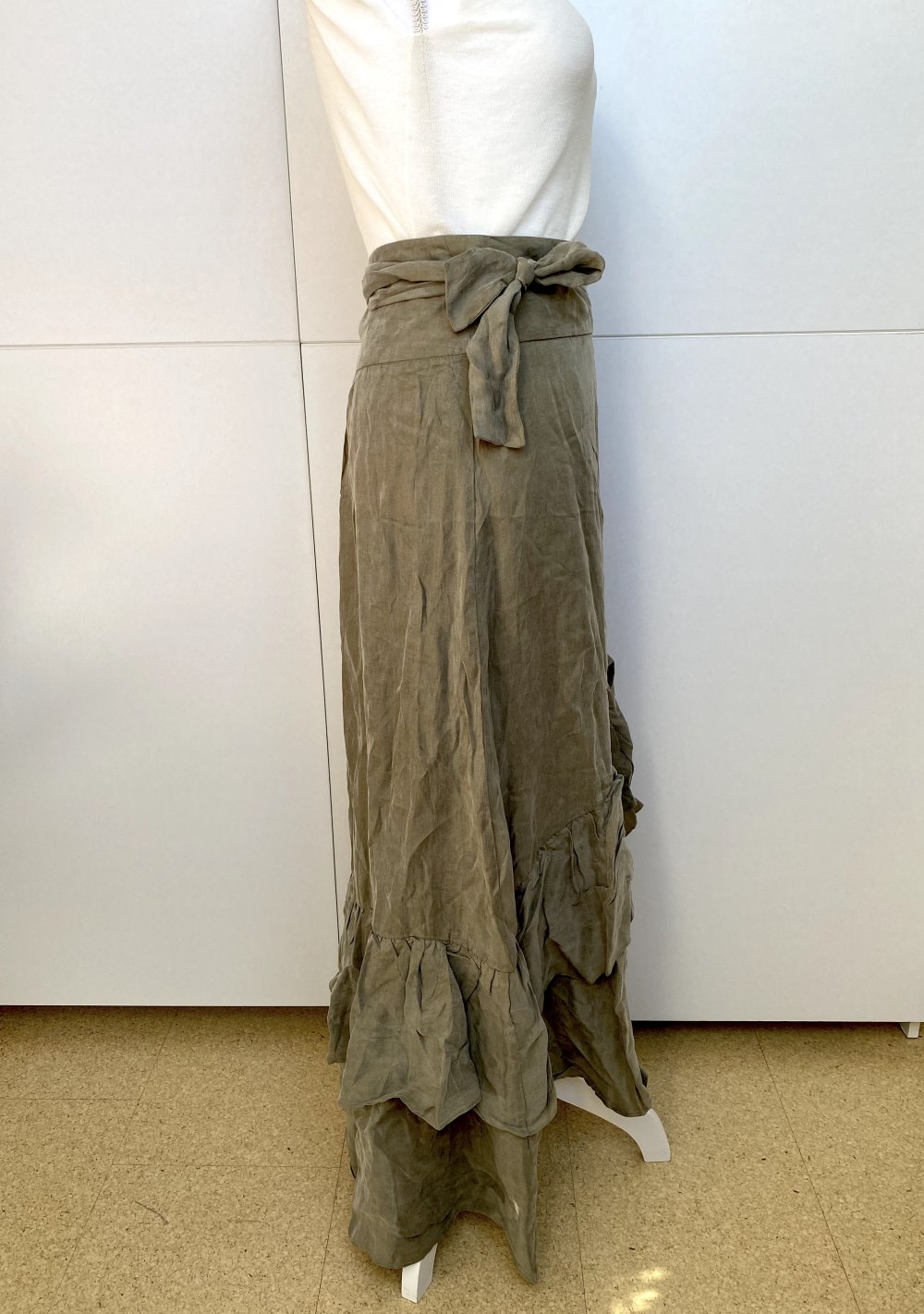 Rock Wickelrock Khaki Grün Maxi Midi Boho Hippie Rüschen Vokuhila Lyocell Mango Comitted Collection