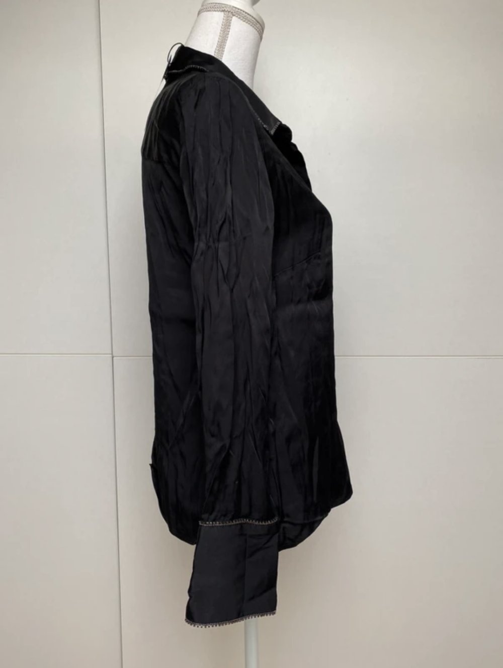 Bluse Top Hemd Satin Schwarz Party Schimmernd Strass Cowboy Carter Mango Suit
