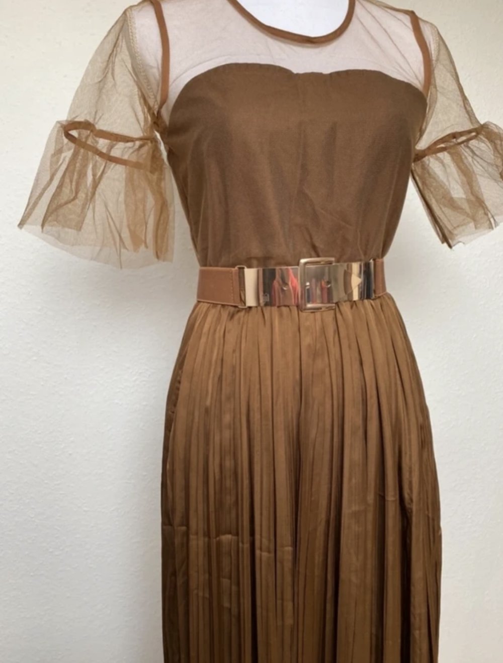 Abendkleid Hochzeit Abschlussball Ballkleid Bronze Tüll Plissee Jijil Italienische Mode