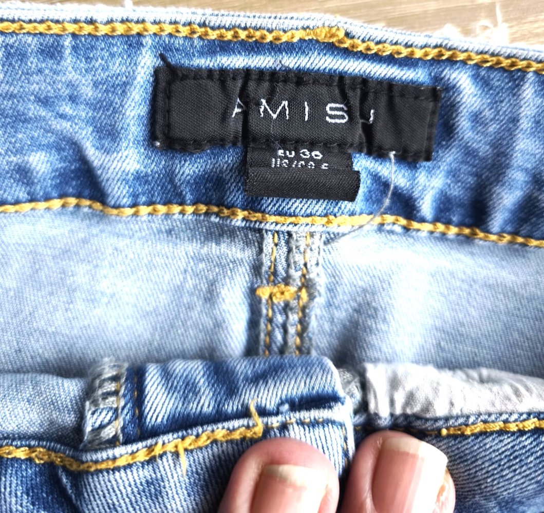 Damen Jeans Rock Amisu, hellblau mit Perlen, Gr. 36