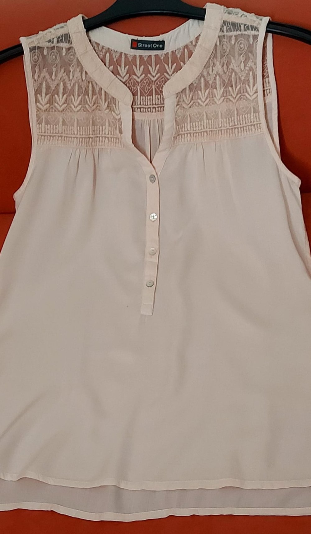 Damen Bluse, Ärmellos, helles Rose mit orangefarben, Street One, Gr. 36