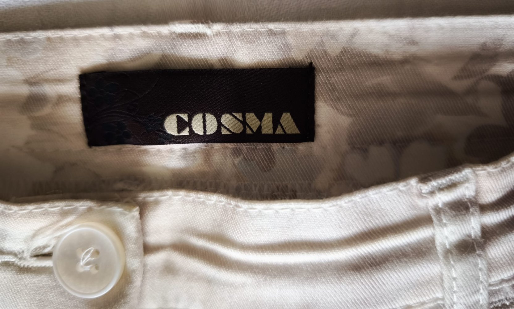 Naturweiße Damen Hose Cosma mit Blumenmuster, Größe 38/40 bzw. M