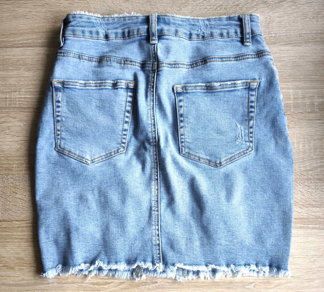 Damen Jeans Rock Amisu, hellblau mit Perlen, Gr. 36