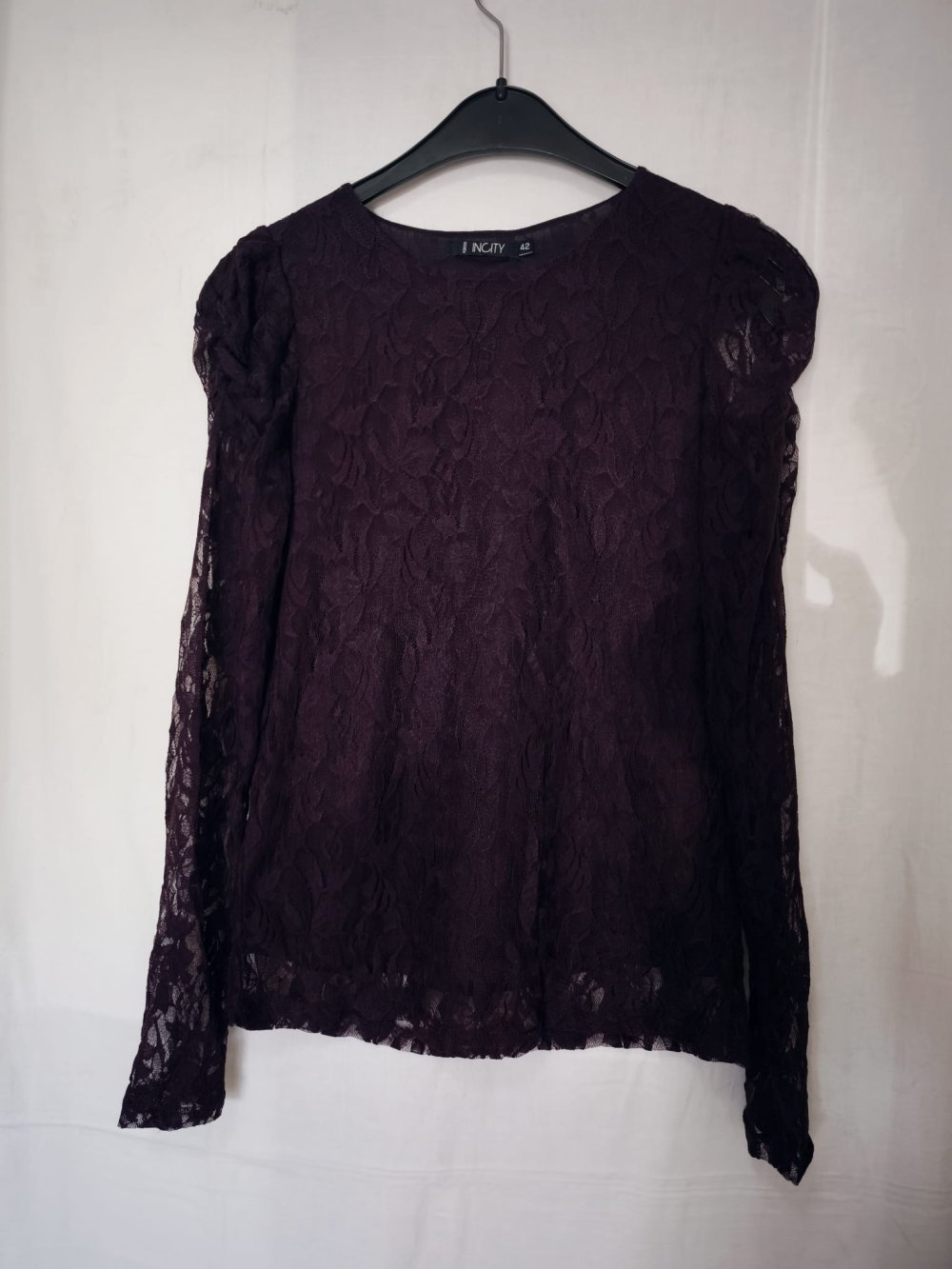 Damen Bluse, Langarm, Dunkles Weinrot, Gr. 42