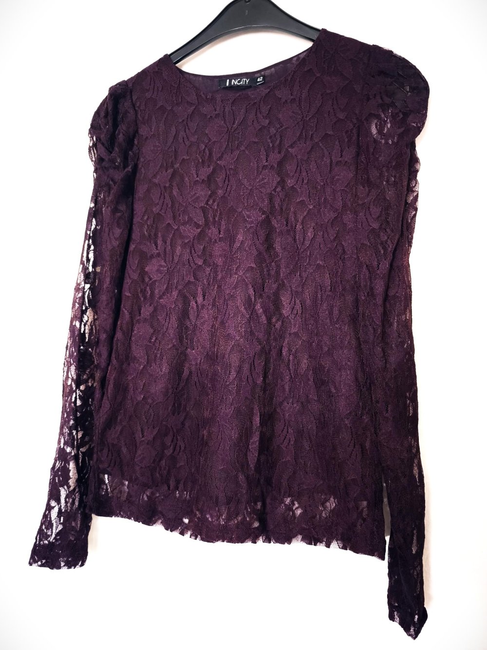 Damen Bluse, Langarm, Dunkles Weinrot, Gr. 42