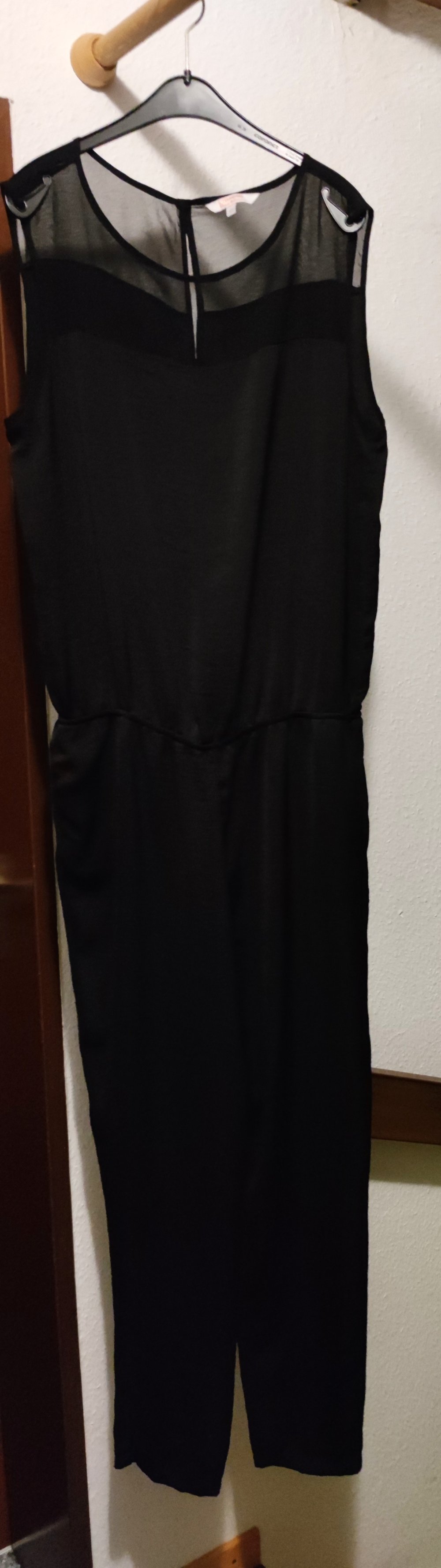 Damen Overall schwarz, teilweise transparent, Größe 42