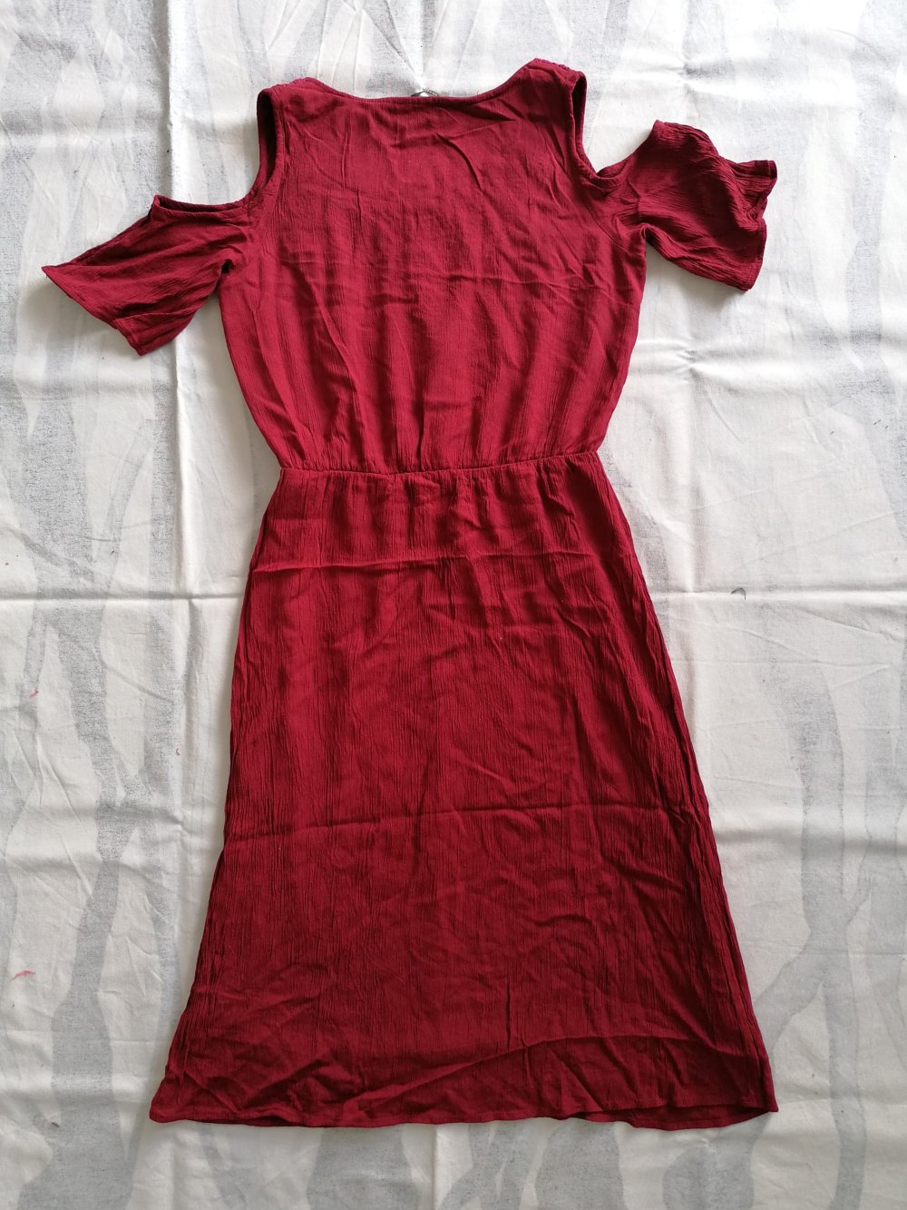 Cold-Shoulder Sommerkleid Midikleid Shirtkleid schulterfrei dunkelrot