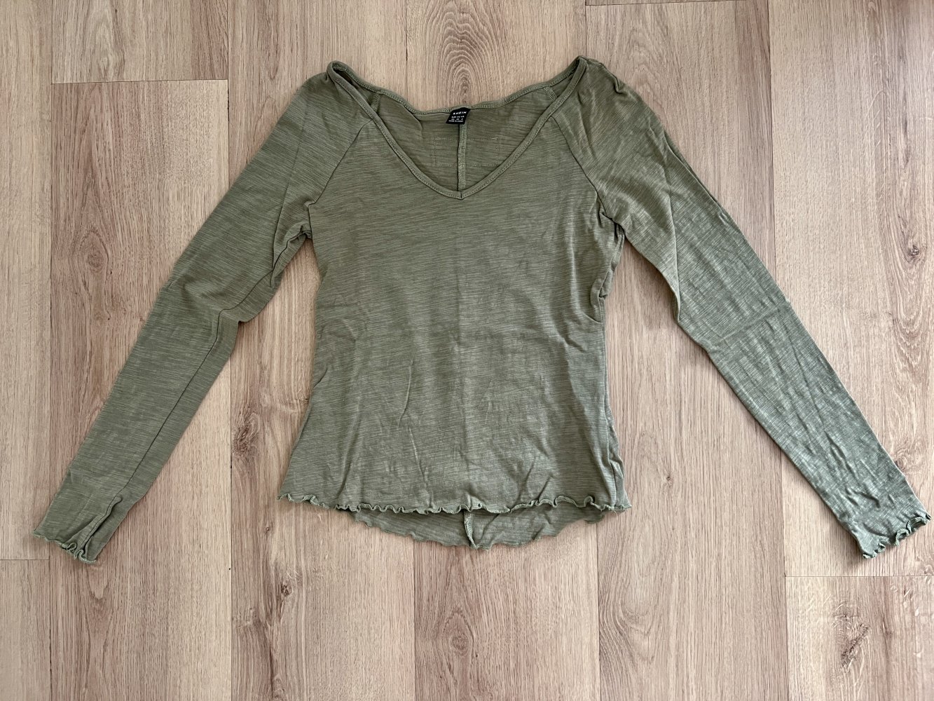 Damen 100% Baumwolle V-Ausschnitt meliertes Langarm Shirt XS/34