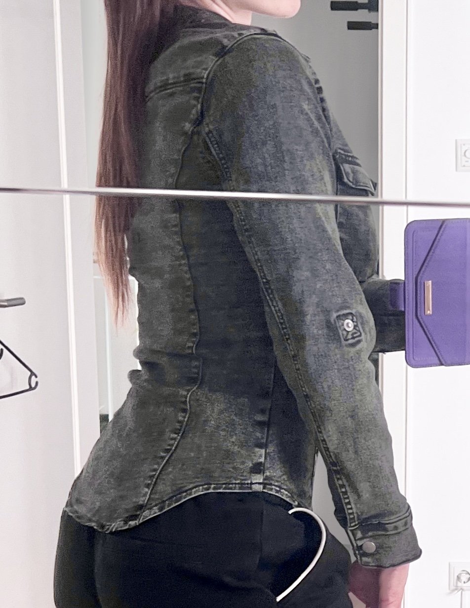 Sexy Damen Druckknopf enges Stretch Jeans Denim Hemd Dunkelgrau XS