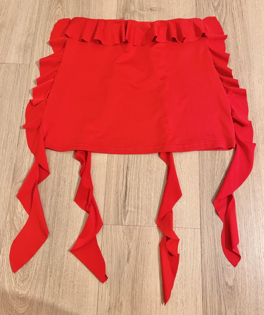 Sexy Damen Y2K Rüschen Asymmetrische Zipfel Minirock Rot Latin XS/S