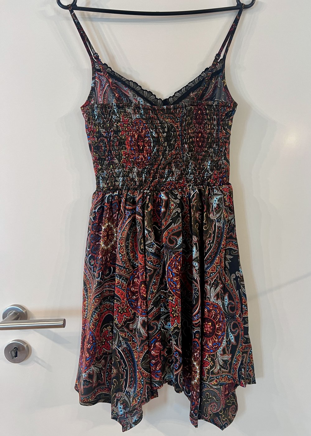 Damen Paisley Hippie Look Sommerkleid Zipfel Schwarz Bunt XS/34