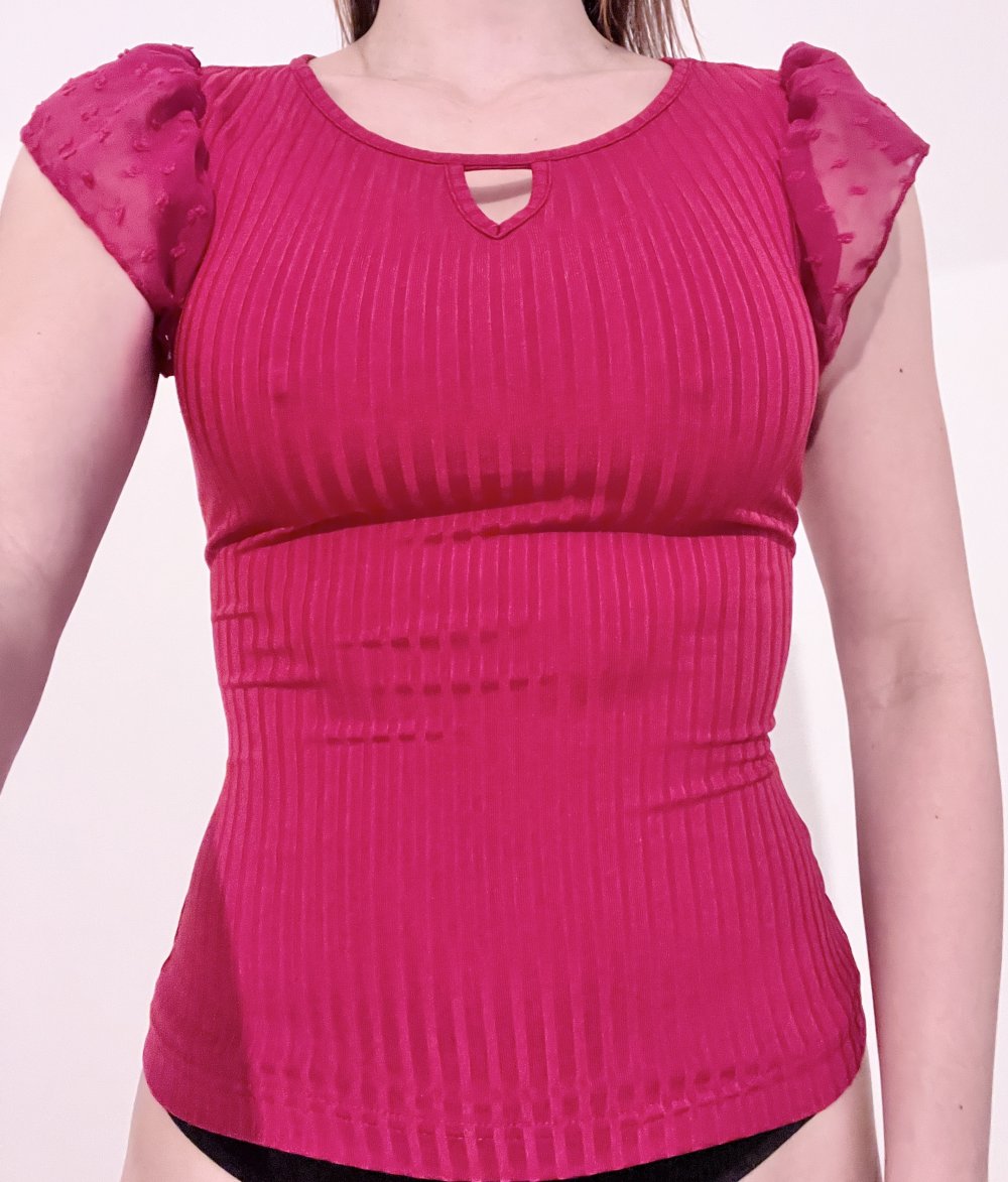 Figurbetonendes Damen T-Shirt gerippt mit Flügelärmeln rot XS