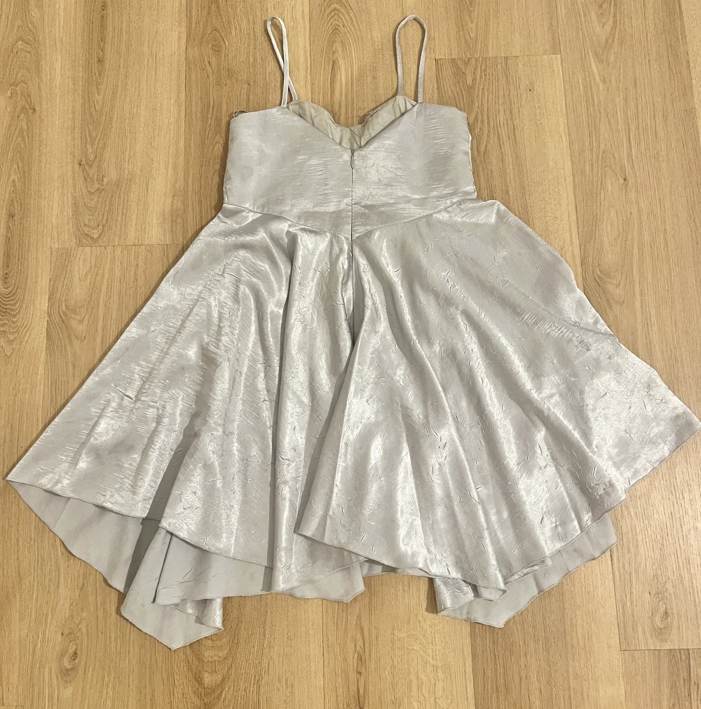 Damen Vintage Babydoll Cocktailkleid Abendkleid Silber Metallic S