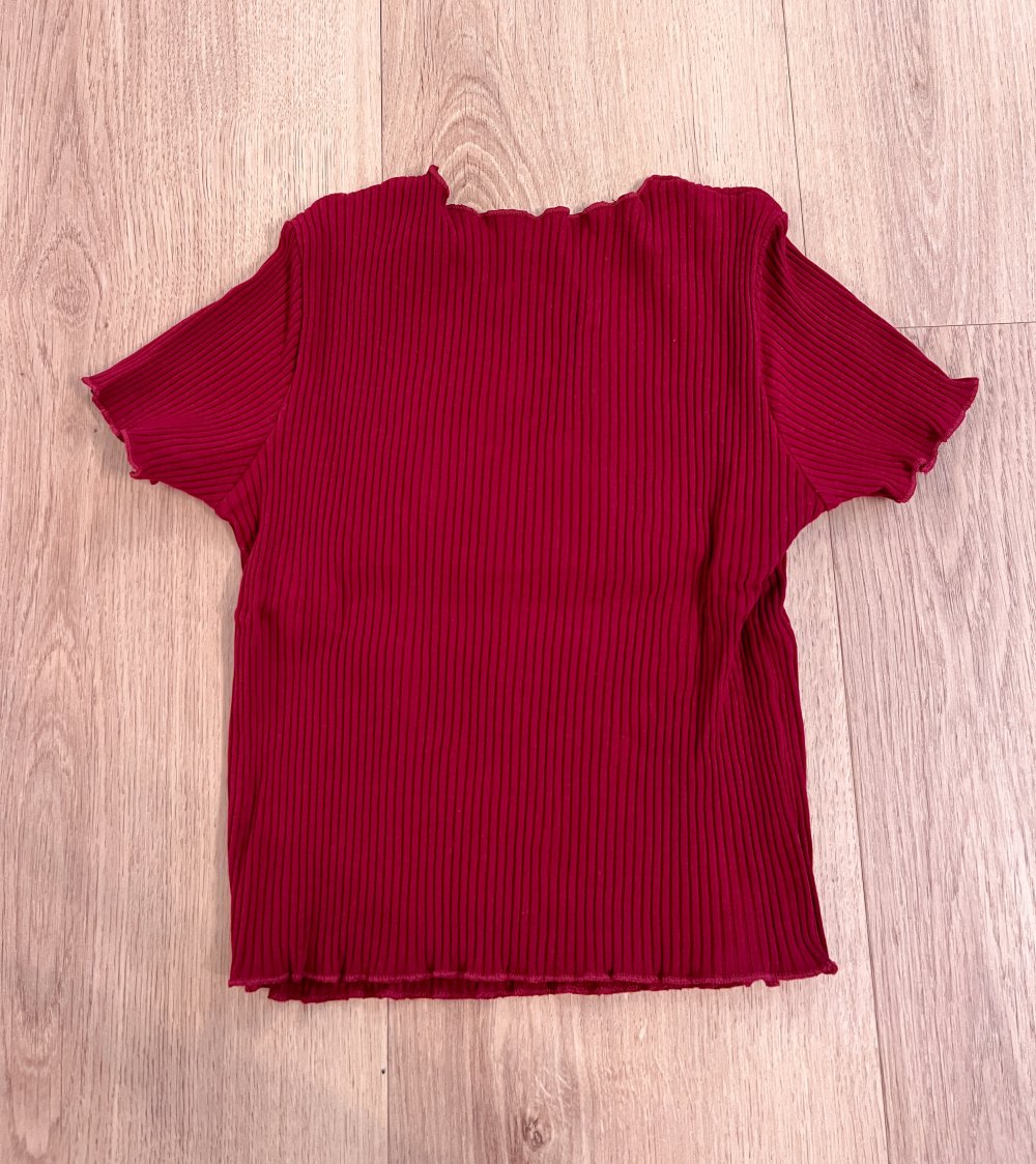 Sexy Damen süßes geripptes basic Crop T-Shirt Rot Lettuce Saum Y2K E-Girl XS/S