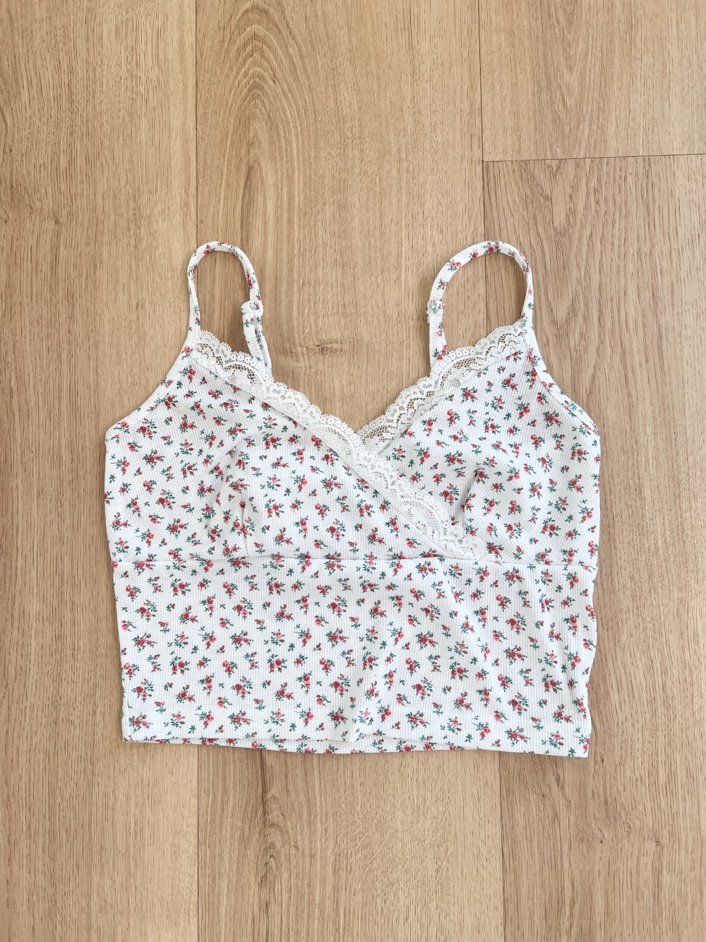 Sexy Damen geblümtes ditsy flower Y2K bauchfreies Camisole Crop Top Weiß Spitze XS