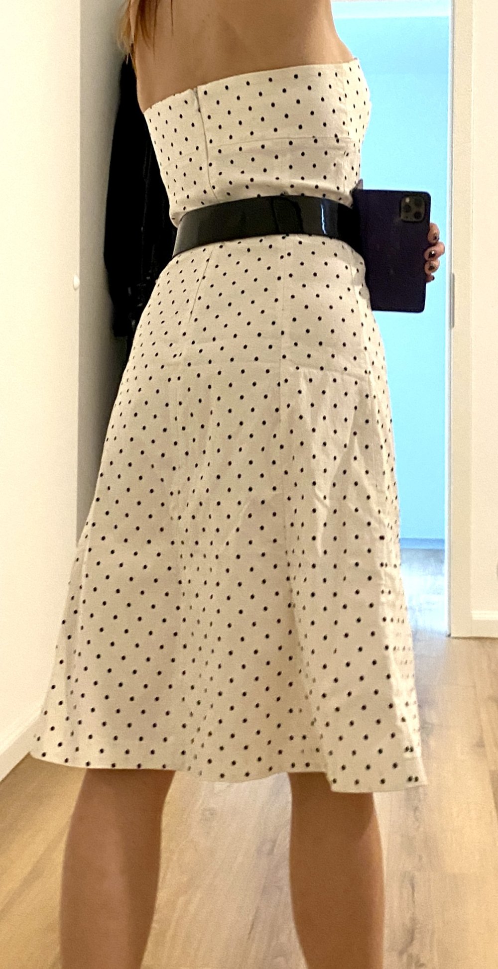 Echtes Damen Vintage Tube Kleid Weiß Schwarz gepunktet Gr. S/36
