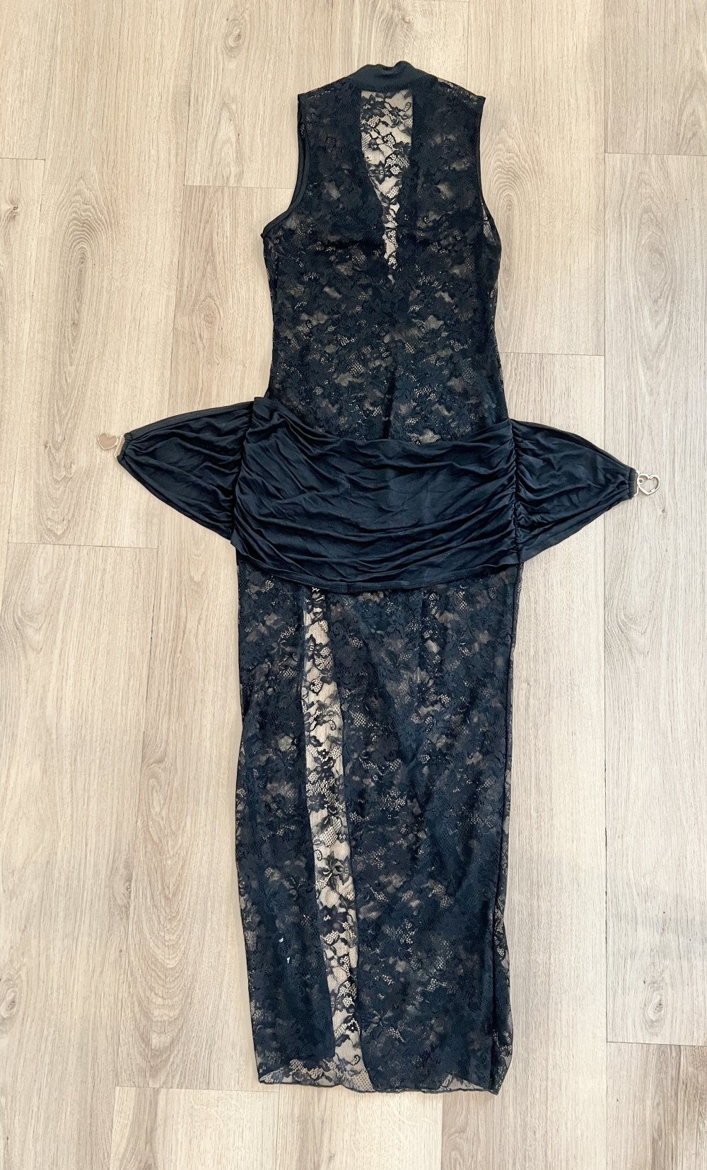 Sexy Damen Mandarin Kragen durchsichtige Spitze langes BodyconKleid 36