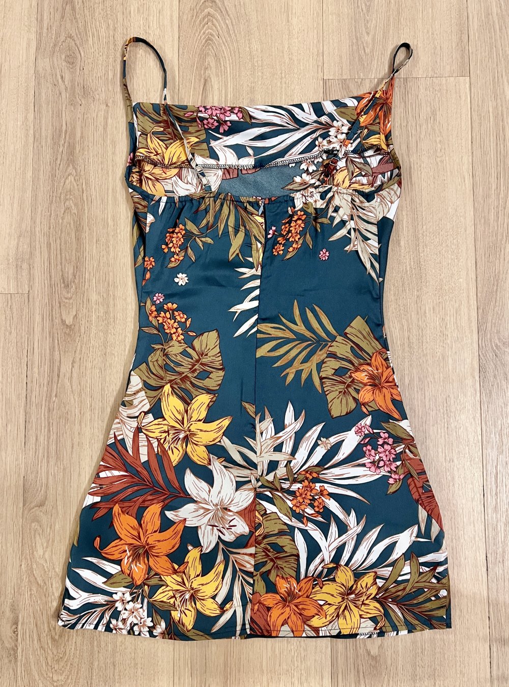 Sexy Damen Sommer tropisch Tropenblumen Cami Minikleid Wasserfall XS