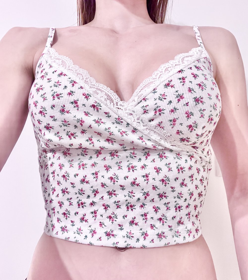 Sexy Damen geblümtes ditsy flower Y2K bauchfreies Camisole Crop Top Weiß Spitze XS