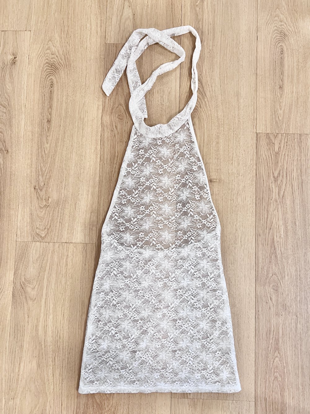 Sexy Damen durchsichtige Spitze Neckholder Minikleid Bodycon weiß XS