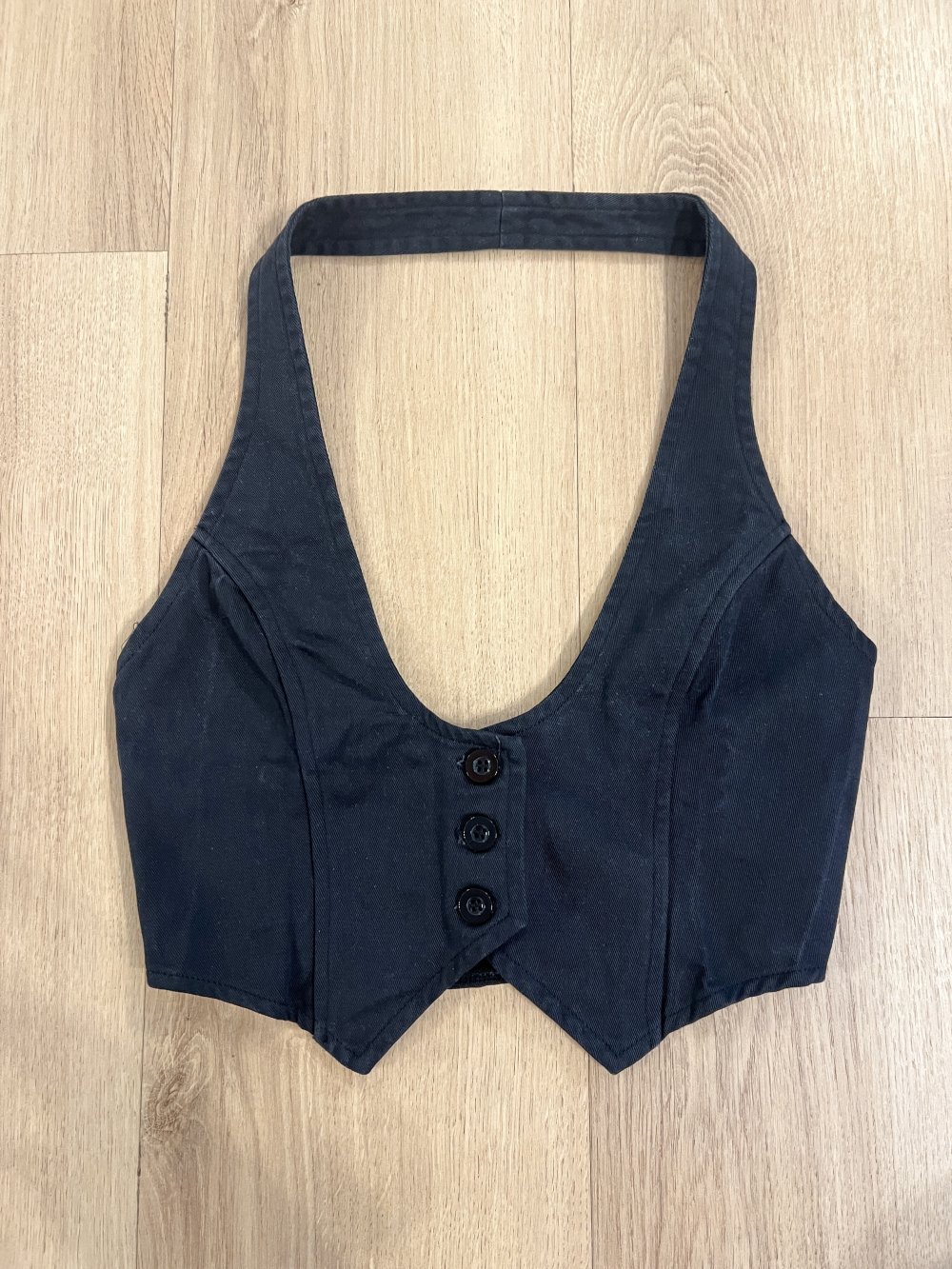 Damen Neckholder Y2K Punk Büro Business Stil Denim Weste Top Schwarz XS