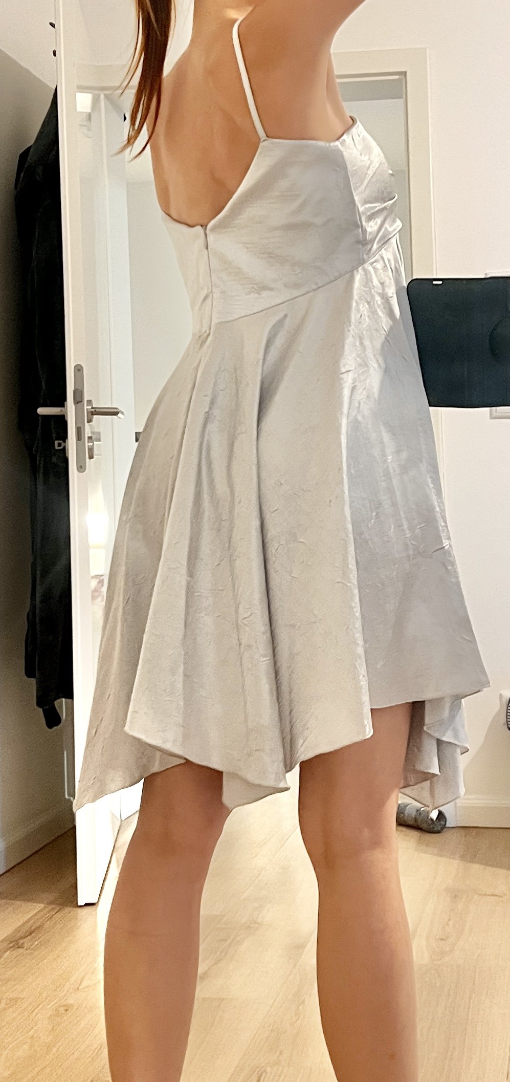Damen Vintage Babydoll Cocktailkleid Abendkleid Silber Metallic S