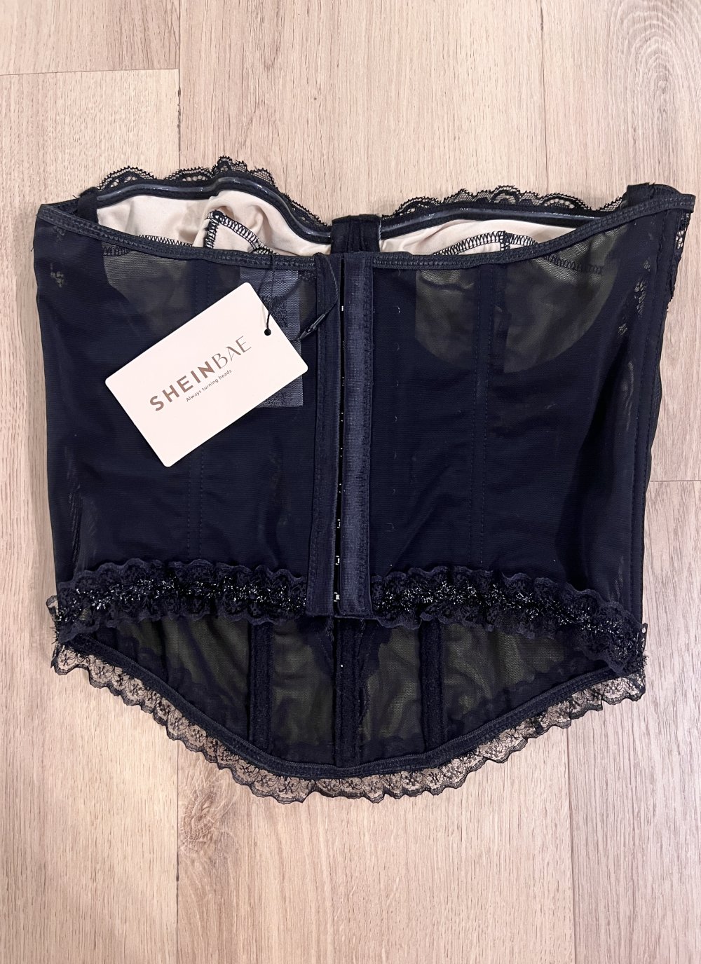 Sexy Damen Y2K Bandeau Tube Korsett Top Lingerie Style Spitze Mesh S/M