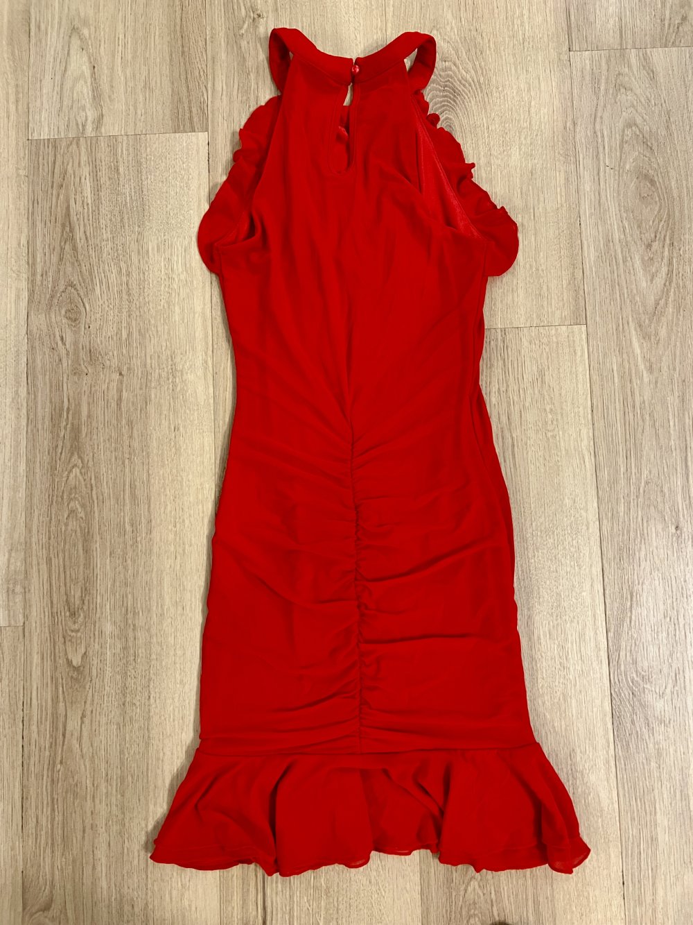 Damen rotes elegantes Party Bodycon Minikleid Rüschen Gr. S/36
