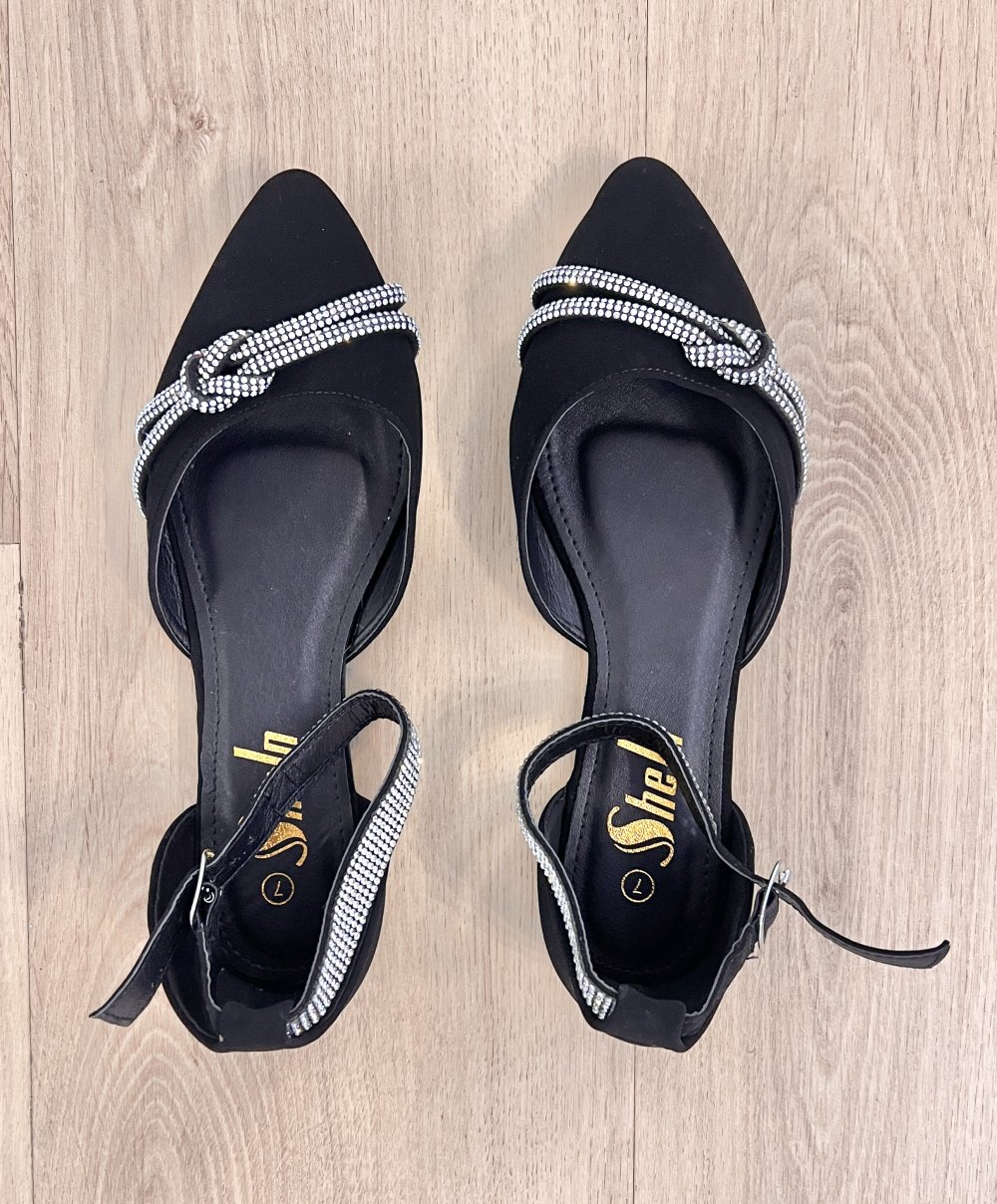 Sexy Damen Spitze Ballerinas Flats Strass Elegant Schwarz Gr. 37/38