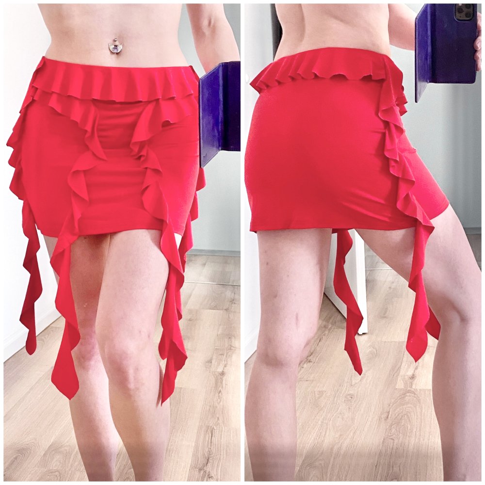 Sexy Damen Y2K Rüschen Asymmetrische Zipfel Minirock Rot Latin XS/S