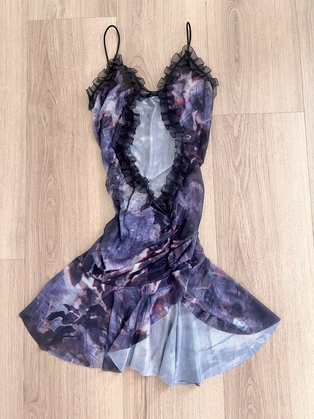 Sexy Damen durchsichtiges Mesh Minikleid Cut-Out Ausschnitt XS/34