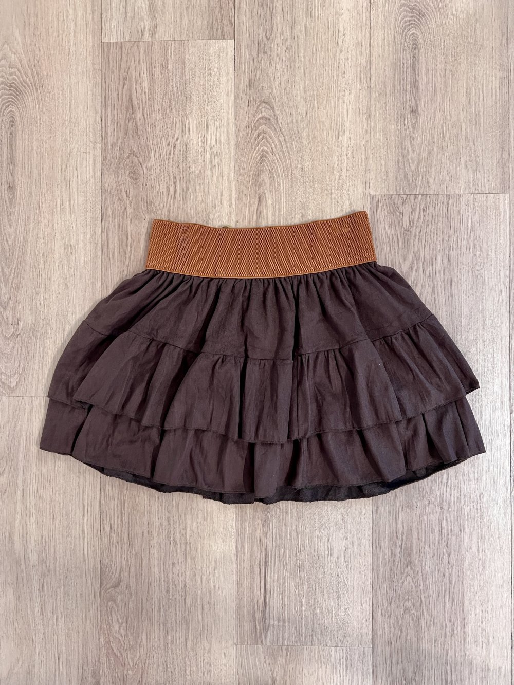 Sexy Damen Boho Hippie Stil Stufenrock Minirock Braun Stretch XS-M
