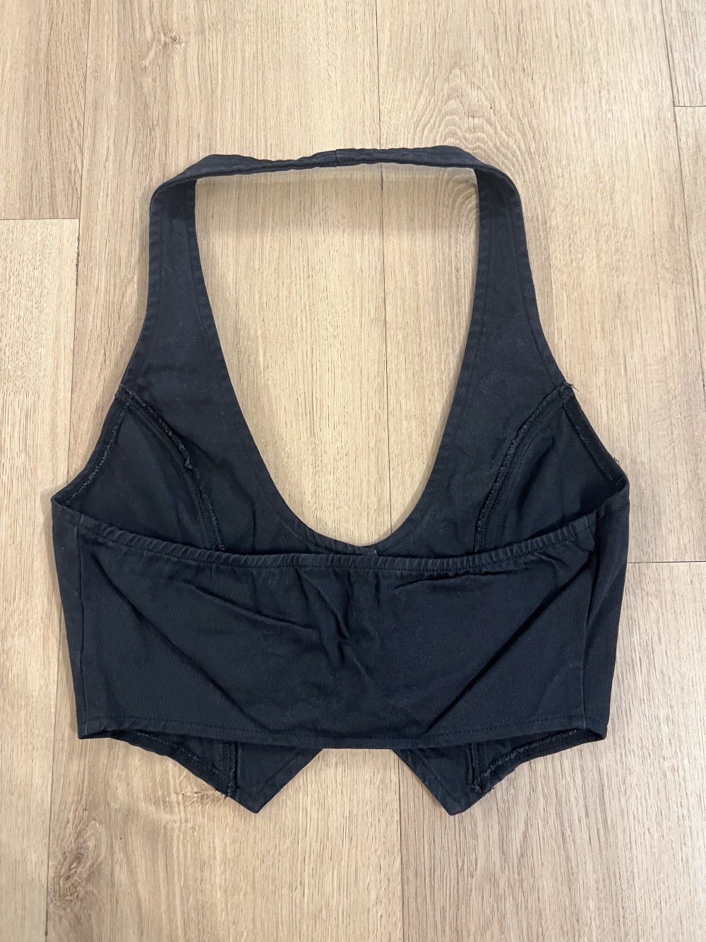 Damen Neckholder Y2K Punk Büro Business Stil Denim Weste Top Schwarz XS