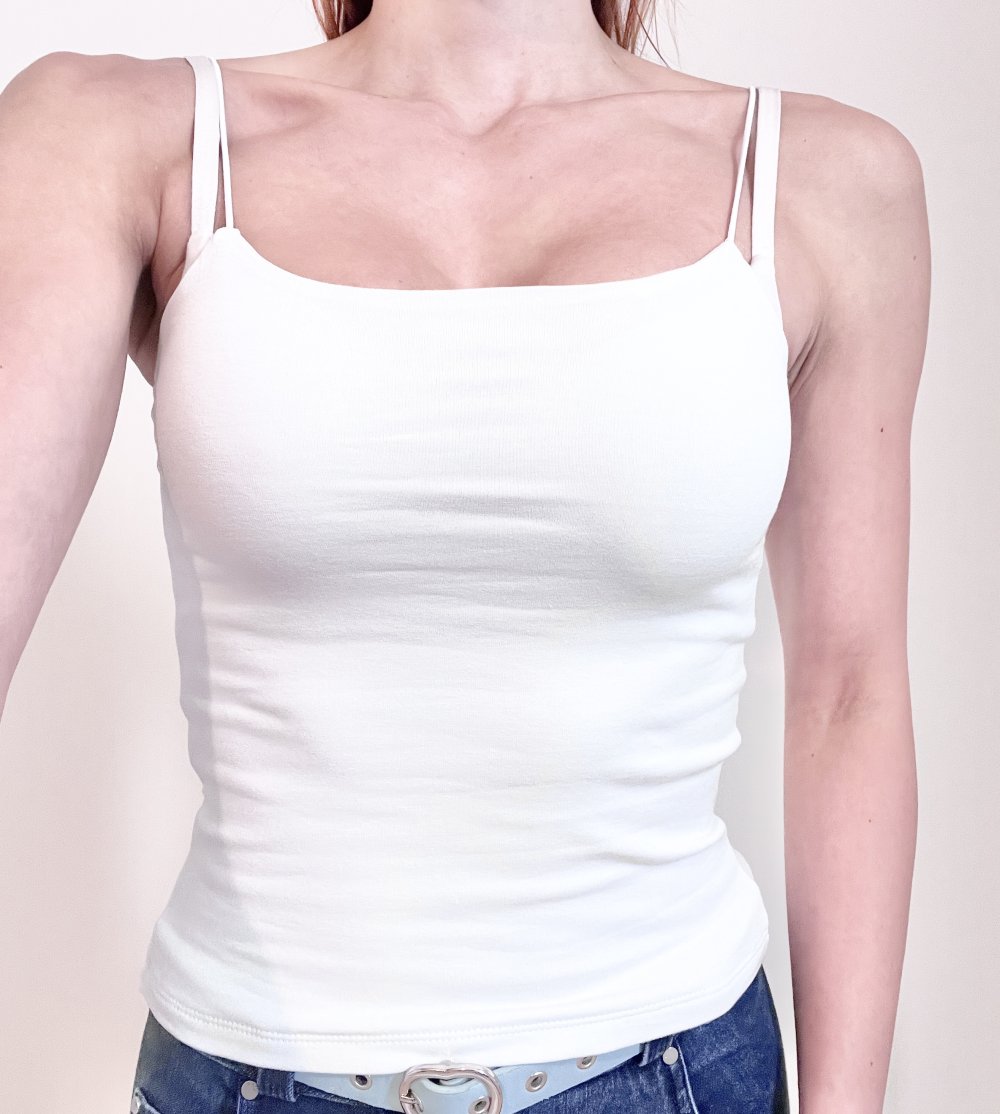 Sexy Damen Basic Spaghettiträger Top gerader Ausschnitt weiß Y2K XS