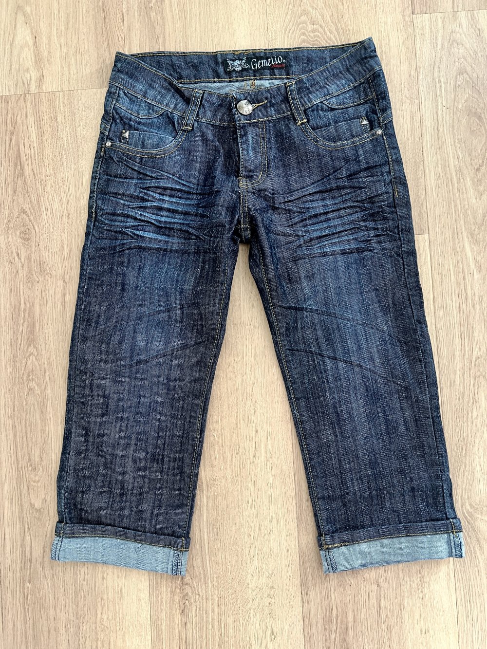 Sexy Damen 3/4 Jeans Hüfthose Denim Sommer Dunkelblau XS/S