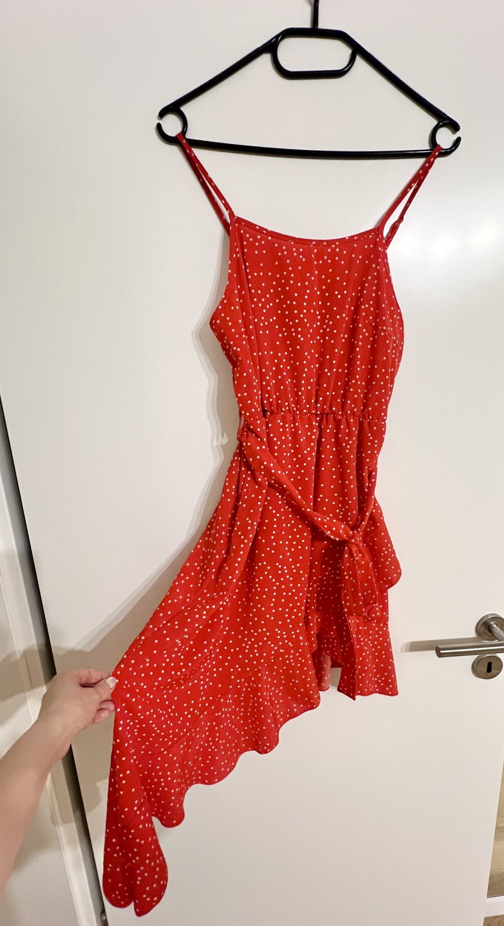 Süßes rot weiß gepunktetes Polka Dot Asymmetrisches Kleid XS/S