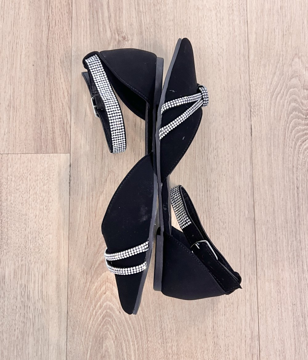 Sexy Damen Spitze Ballerinas Flats Strass Elegant Schwarz Gr. 37/38