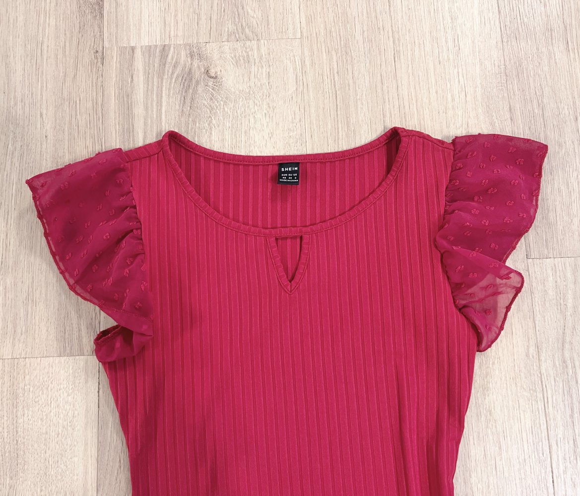 Figurbetonendes Damen T-Shirt gerippt mit Flügelärmeln rot XS