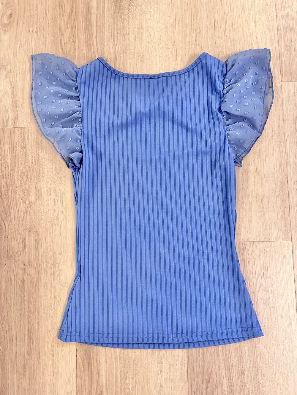 Figurbetonendes Damen T-Shirt gerippt Cut-Out Ring mit Flügelärmeln graublau XS/S